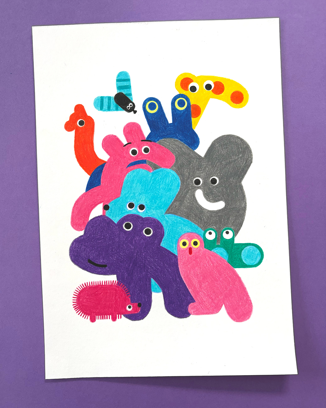Fan-Kunst: Lobmob Zoo Friends Malvorlage, bunt ausgemalt mit Buntstiften