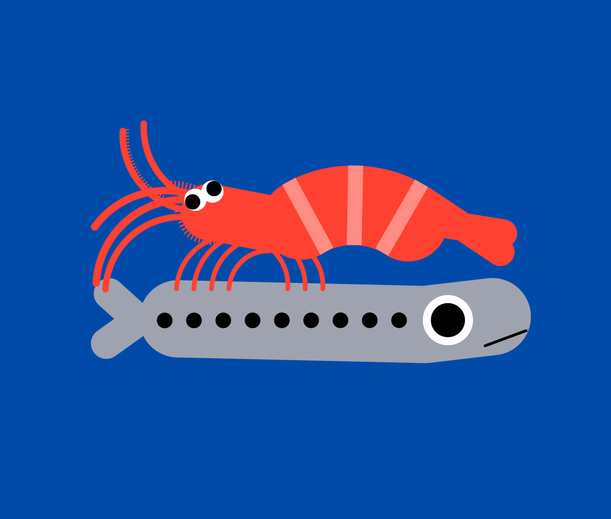 Linelobs – Red Shrimp Mackerel Character Illustration